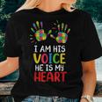 Autism Awareness Mom Dad I Am His Voice Hes My Heart Women T-shirt Gifts for Her