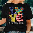 Autism Awareness Month Love Heart Puzzle Piece Teacher Life Women T-shirt Gifts for Her