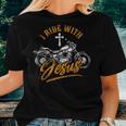 Christian Motorcycle Biker I Ride With Jesus Faith Women T-shirt Gifts for Her