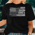 Dad Grandpa Veteran Us Flag Beer Bacon Guns Freedom Women T-shirt Gifts for Her