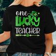 Green Leopard Shamrock One Lucky Teacher St Patricks Day Women T-shirt Gifts for Her