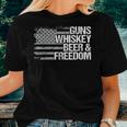 Guns Whiskey Beer And Freedom Veteran American Flag Women T-shirt Gifts for Her