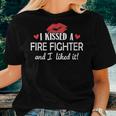 Womens I Kissed A Fire Fighter Design Married Dating Anniversary G Women T-shirt Gifts for Her