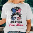 American Cow Mom Messy Hair In Bun Bandana Sunglasses Heifer Women T-shirt Gifts for Her