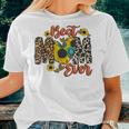 Womens Best Mom Ever Sunflower Leopard Happy Women T-shirt Gifts for Her