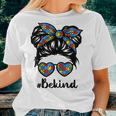 Be Kind Messy Bun Girls Kids Autism Awareness Kindness Month Women T-shirt Gifts for Her