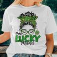 One Lucky Mama St Patricks Day Messy Bun Leopard Bandana Women T-shirt Gifts for Her