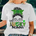 One Lucky Momma Messy Bun Mom Shamrock St Patricks Day Women T-shirt Gifts for Her