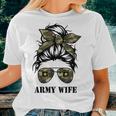 Proud Army Wife Messy Bun Hair Camouflage Bandana Sunglasses Women T-shirt Gifts for Her