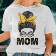 Softball Mom Messy Bun Women Leopard Pattern Softball Women T-shirt Gifts for Her