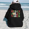 Retro Christmas Holly Jolly Vibes Aesthetic Words Graphic Back Print Hoodie Gift For Teen Girls