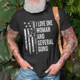 I Love One Woman And Several Guns Husband Dad Gun Back Old Men T-shirt Gifts for Old Men