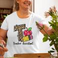T Is For Teacher Assistant Leopard Apple Pencil Womens Old Women T-shirt Gifts for Old Women