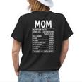 Funny Mothers Day Best Mother Ever Mom Nutrition Facts Womens Back Print T-shirt Gifts for Her
