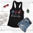 Womens Red White Blue Glasses Of Wine 4Th Of July Usa Flag Womens Women Flowy Tank