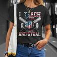 I Teach My Kids To Hit And Steal Baseball Dad American Flag Unisex T-Shirt Gifts for Her