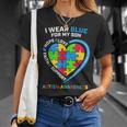 I Wear Blue For My Son Autism Awareness Mom Dad Heart Puzzle Unisex T-Shirt Gifts for Her
