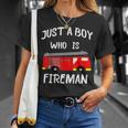 Just A Boy Who Is A Fireman Firefighter Fire Fighter T-Shirt Gifts for Her