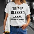Triple Blessed Mama Of Three Boys Girls Kids Blessed Mom Gift For Womens Unisex T-Shirt Gifts for Her