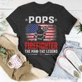 Distressed American Flag Pops Firefighter The Legend Retro Unisex T-Shirt Funny Gifts