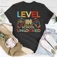 Level 100 Days Of School Unlocked Gamer Playing Videogames T-Shirt Funny Gifts