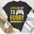 Mens Leveling Up To Hubby Husband Gamer Engagement T-shirt Funny Gifts