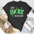 One Lucky Teacher Shamrock Clover Leopard St Patricks Day T-Shirt Funny Gifts