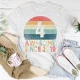 Kids 4Th Birthday Vintage Retro 4 Years Old Awesome Since 2019 Unisex T-Shirt Unique Gifts