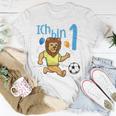 Kinder Erster 1 Geburtstag Fußball Löwe Ich Bin Eins 1 Jahr T-Shirt Lustige Geschenke