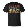 Im A Dad That Runs On Jesus Cornhole Christian Vintage T-Shirt