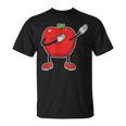 Fröhlicher Apfel Karikatur Schwarzes T-Shirt, Lustiges Obstmotiv Tee