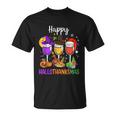 Halloween Thanksgiving Christmas Happy Hallothanksmas Wine Unisex T-Shirt
