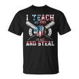 I Teach My Kids To Hit And Steal Baseball Dad American Flag Unisex T-Shirt