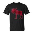 Red Plaid Buffalo Moose Christmas Matching Family Pajama Raglan Unisex T-Shirt