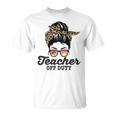 Teacher Off Duty Leopard Messy Bun Glasses Gift For Womens Unisex T-Shirt