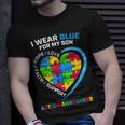 I Wear Blue For My Son Autism Awareness Mom Dad Heart Puzzle Unisex T-Shirt Gifts for Him