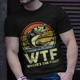 Mens Fishing Wtf Wheres The Fish Fisherman Funny Bass Dad Unisex T-Shirt Gifts for Him