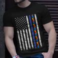 Thin Blue Line Police Support Autism 4Th July Mom Dad Flag Unisex T-Shirt Gifts for Him