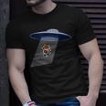 Ufo und Astronaut Motiv Schwarzes T-Shirt, Weltraum Tee für Männer Geschenke für Ihn