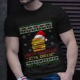 Ugly Christmas Sweater Burger Happy Holidays With Cheese V13 Unisex T-Shirt Gifts for Him