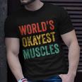 Worlds Okayest Muscles Gym Fathers Day Dad Vintage Retro T-Shirt Gifts for Him