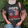 Distressed American Flag Pops Firefighter The Legend Retro Unisex T-Shirt Gifts for Old Men