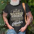 Herren T-Shirt Legenden Geboren im Oktober, Einzigartiges Männer Tee Geschenke für alte Männer