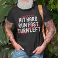 Hit Hard Run Fast Turn Left Funny Baseball Player And Fan Unisex T-Shirt Gifts for Old Men