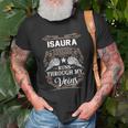 Isaura Name- Isaura Blood Runs Through My Unisex T-Shirt Gifts for Old Men