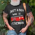 Just A Boy Who Is A Fireman Firefighter Fire Fighter T-Shirt Gifts for Old Men