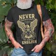 Never Underestimate The Power Of English Personalized Last Name Unisex T-Shirt Gifts for Old Men