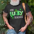 One Lucky Teacher Shamrock Clover Leopard St Patricks Day T-Shirt Gifts for Old Men