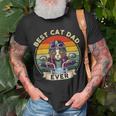 Vintage Best Cat Dad Ever Cat Riding Motorcycle Fathers Day Unisex T-Shirt Gifts for Old Men