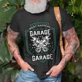 What Happens In The Garage Stays In The Garage Cool Car Guys Unisex T-Shirt Gifts for Old Men